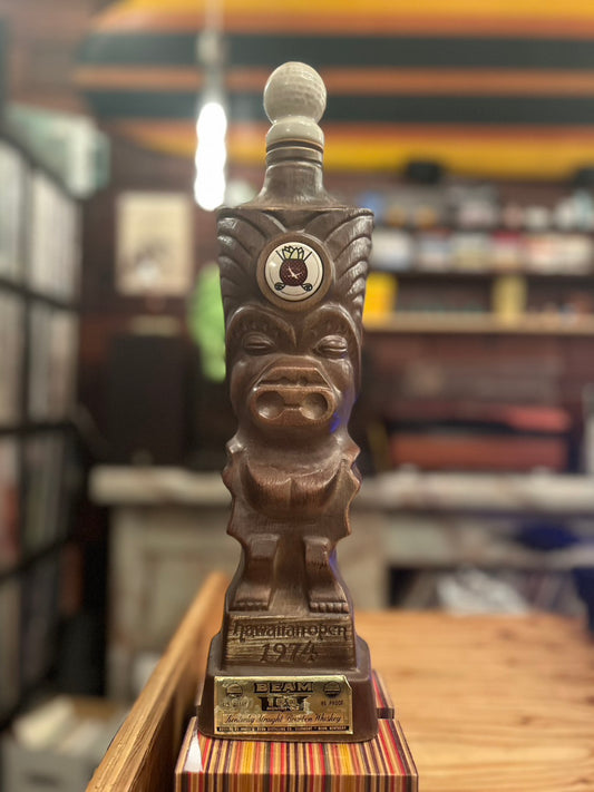1974s JIM BEAM HAWAIIAN OPEN "TIKI" DECANTER