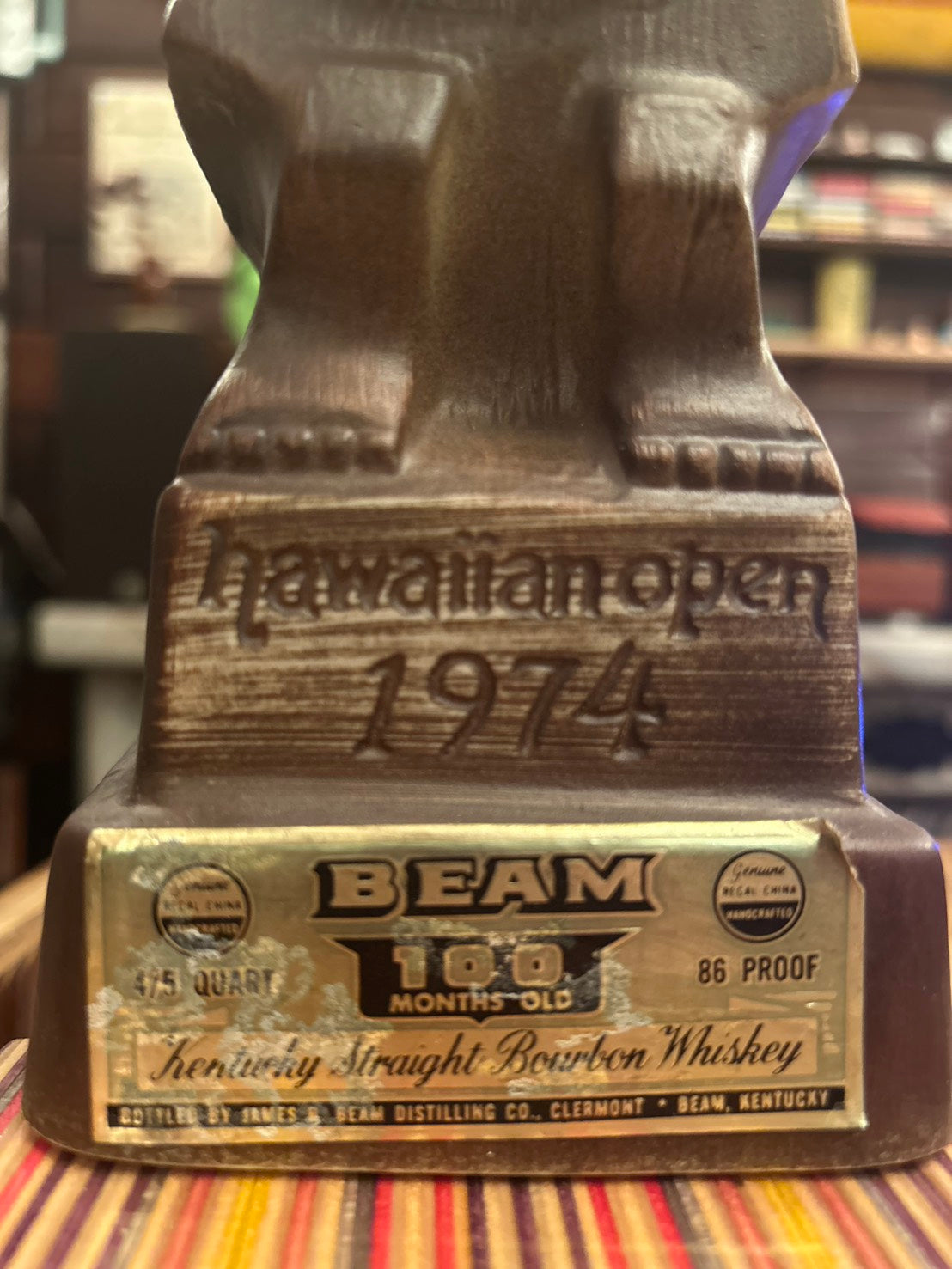 1974s JIM BEAM HAWAIIAN OPEN "TIKI" DECANTER